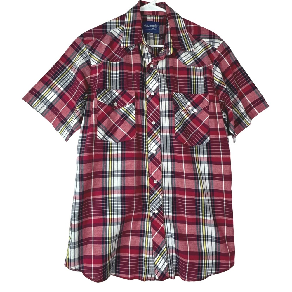 Vintage Wrangler Western Double‎ Pocket Shirt Men Plaid Red Medium Retro Country